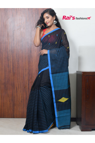 Handloom Khadi Cotton Silk With Contrast Color Threads Weaving Checks Pattern Highlighted Border (KR125)